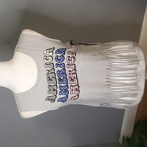 Love Peace & Lazy Days Gray America Fringe Sleeveless Top - Size S